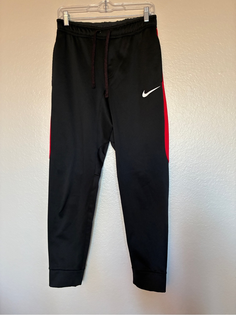 Therma-Fit Size S Men’s Nike Black Jogger Pants with Red Side Panels